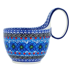 Polish Pottery 14 oz. Soup Bowl with Handle. Hand made in Poland. Pattern U4194 designed by Maryla Iwicka.