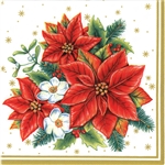 Polish Luncheon Napkins (package of 20) - 'Poinsettia Bouquet White'. Three ply napkins with water based paints used in the printing process.