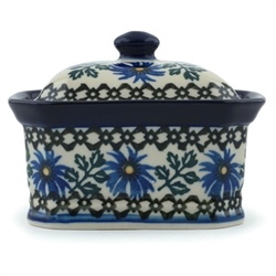 Polish Pottery 4" Box with Lid. Hand made in Poland and artist initialed.