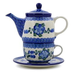 Polish Pottery 16 oz. Personal Teapot Set. Hand made in Poland and artist initialed.