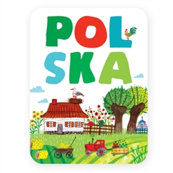 This magnet is about the size of a business card, is non-flexible with a strong magnet.  Polish village scene with the ever popular stork, poppies and sunflowers.