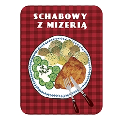 This magnet is about the size of a business card, is non-flexible with a strong magnet. Porkchops and Cucumber Salad Magnet - Magnes Schabowy i Mizeria
