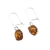 Cognac  Amber / Flower Design Silver Dangle Earrings. Oval-shape amber stones set in a.925 sterling silver. Amber earrings on silver hooks. Size is approx 0.8" x 0.25"