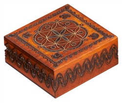 Polish Art Center - The lid of this box features a symmetrical, intricately carved design. Additional designs along the side complete this great looking box. Handmade in Poland's Tatra Mountain region. Size approx 4" x 4" x 1.5".
