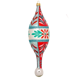 This ornament is hand painted and was expertly crafted of glass in Poland and measures approximately 7.5" tall x 2.5" wide.