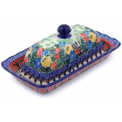 Polish Pottery 9" Butter Dish. Hand made in Poland. Pattern U4023 designed by Teresa Liana.