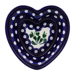 Polish Pottery 7" Heart Shaped Dish. Hand made in Poland and artist initialed.