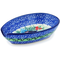 Polish Pottery 5" Spoon Rest. Hand made in Poland. Pattern U4127 designed by Teresa Liana.