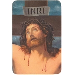 His eyes open and close appear when the card is moved.
The first side has INRI and the second side has the His reflection...see second photo