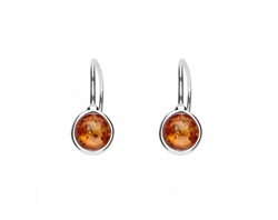 Petite Honey Amber Round Earrings, with a sterling silver French hook. Size is approx 0.6' x .25". Amber is soft, only slightly harder than talc, and should be treated with care.