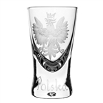 Attractive shot glass with a hand engraved Polish eagle above the word "Polska" Size is approx 2.6" tall x 1.5" wide at the top. 25ml capacity/0.85oz