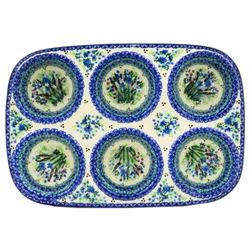 Polish Pottery 11.5" Muffin Pan. Hand made in Poland. Pattern U4333 designed by Krystyna Dacyszyn.