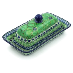 Polish Pottery 9" Butter Dish. Hand made in Poland. Pattern U408A designed by Jacek Chyla.