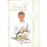 Polish First Communion Card - This card is beautifully embellished with shimmering detail appropriate for a boy.