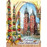 Beautiful glossy Easter card featuring St Mary's Church in Krakow and Easter Palms.
Wesolych Swiat Wielkanocnych greeting inside in Polish and English.