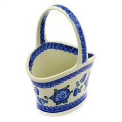 Polish Pottery 5" Basket with Handle. Hand made in Poland and artist initialed.
