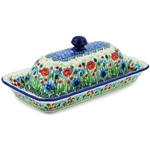 Polish Pottery 9" Butter Dish. Hand made in Poland. Pattern U4921 designed by Teresa Liana.