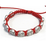 10 Divine Mercy medalion beads on a Red - Slipknot Adjustable Bracelet. Images are .13" H, and .38" D