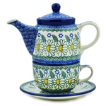 Polish Pottery 16 oz. Personal Teapot Set. Hand made in Poland and artist initialed.