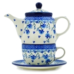 Polish Pottery 16 oz. Personal Teapot Set. Hand made in Poland and artist initialed.