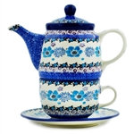 Polish Pottery 16 oz. Personal Teapot Set. Hand made in Poland and artist initialed.