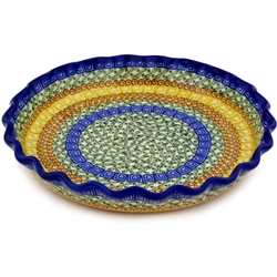 Polish Pottery 10" Fluted Pie Dish. Hand made in Poland and artist initialed.