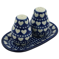 Polish Pottery 7" Salt and Pepper Set. Hand made in Poland and artist initialed.