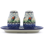 Polish Pottery 7" Salt and Pepper Set. Hand made in Poland and artist initialed.