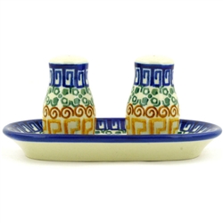 Polish Pottery 2" Salt and Pepper Set. Hand made in Poland and artist initialed.