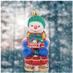 This little snowman is riding his toboggan sled into the Christmas season, looking forward to more winter fun before the holidays are all done!
DIMENSIONS: 4.25 in (H) x 2.75 in (L) x 2 in (W)