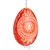 This beautifully designed egg is dyed one color, then white wax is melted and applied to form an intricate design which is left on the surfce. The egg is emptied and strung with ribbon for hanging.