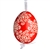 This beautifully designed egg is dyed one color, then white wax is melted and applied to form an intricate design which is left on the surfce. The egg is emptied and strung with ribbon for hanging.