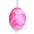 This beautifully designed egg is dyed one color, then white wax is melted and applied to form an intricate design which is left on the surfce. The egg is emptied and strung with ribbon for hanging.