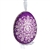 This beautifully designed egg is dyed one color, then white wax is melted and applied to form an intricate design which is left on the surfce. The egg is emptied and strung with ribbon for hanging.