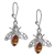 Honey Amber And Silver Honey Bee Earrings 1.25"