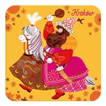 This cork backed coaster features the Lajkonik. Coated with plastic for long wear and easy cleanup.