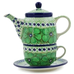 Polish Pottery 16 oz. Personal Teapot Set. Hand made in Poland. Pattern U408D designed by Jacek Chyla.