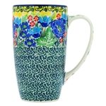 Polish Pottery 13.5 oz. Tall Cafe Mug. Hand made in Poland. Pattern U4722 designed by Teresa Liana.