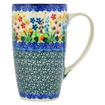 Polish Pottery 13.5 oz. Tall Cafe Mug. Hand made in Poland. Pattern U4893 designed by Teresa Liana.