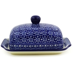 Polish Pottery 7" Butter Dish. Hand made in Poland and artist initialed.