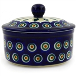 Polish Pottery 5" Round Butter Dish. Hand made in Poland and artist initialed.