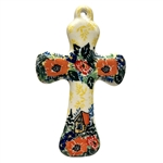Polish Pottery 5" Cross. Hand made in Poland. Pattern U4018 designed by Maria Starzyk.