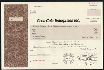 Coca Cola Enterprises Specimen Stock Certificate