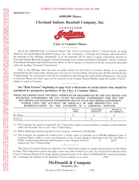Cleveland Indians Baseball Company Prospectus