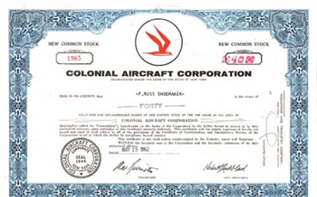 Colonial Aircraft Corporation Stock Certificate