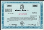 Meister Brau, Inc. Specimen Stock Certificate