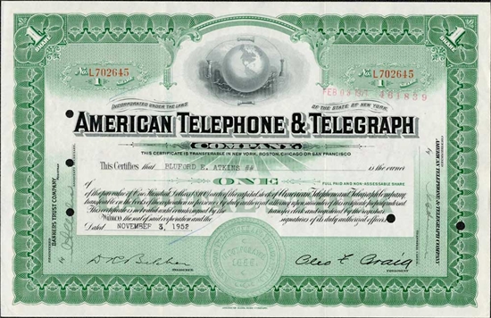 American Telephone and Telegraph Stock Certificate