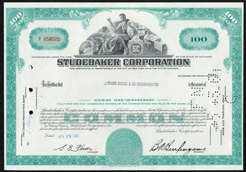 Studebaker Corporation Stock Certificate