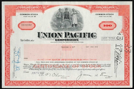 Union Pacific Stock Certificate