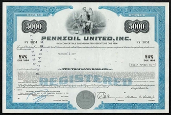 Pennzoil United, Inc. Bond Certificate $5000